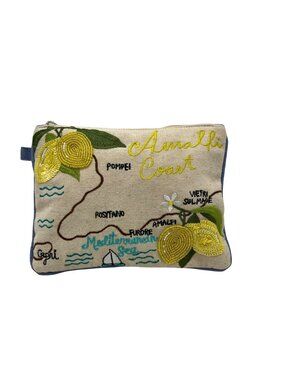 MMs Brands Beaded Lemon And Map Fabric Clutch